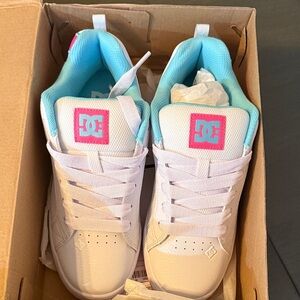 DC White Sneakers with Pink and Blue Highlights